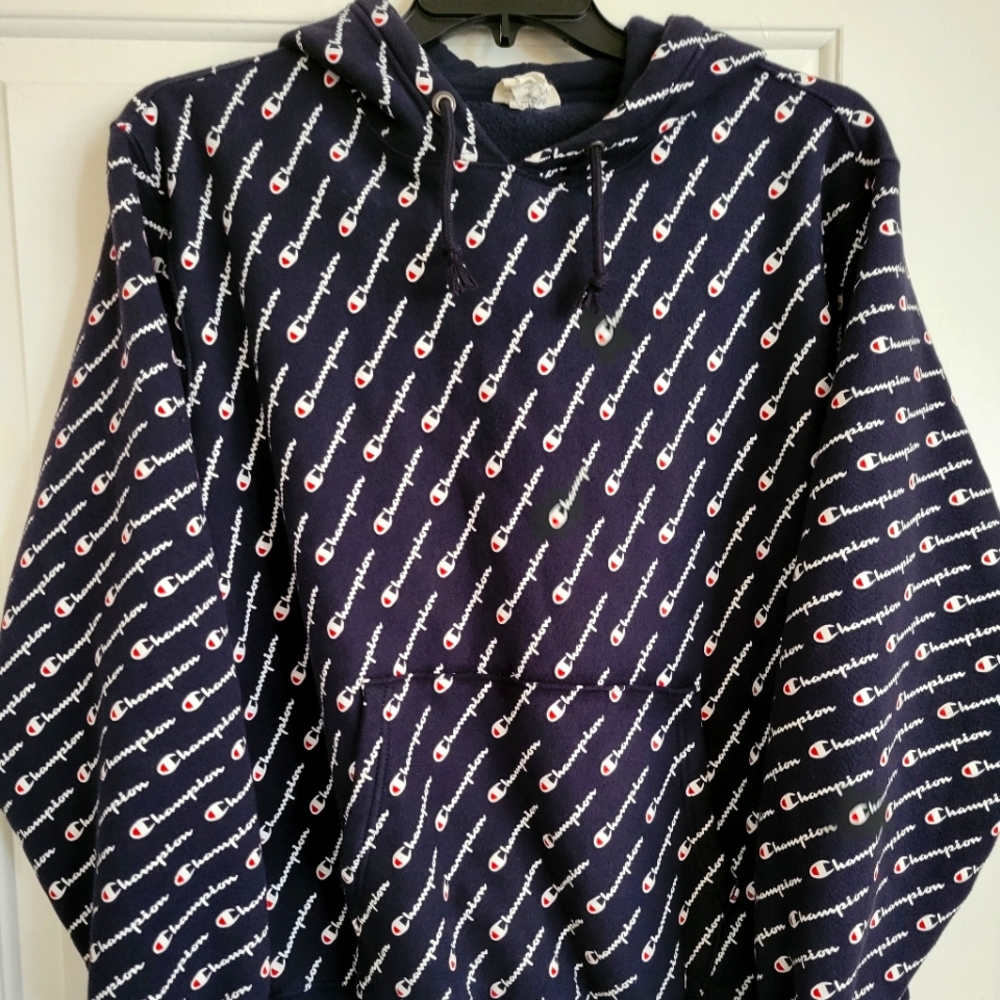 Champion hoodie- reverse weave- navy and white- XL